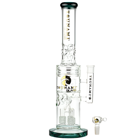 Tsunami - Barrel Showerhead Drum Heart Honeycomb 20" Water Pipe Green