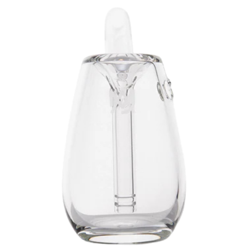 Clear glass bottle with a dropper on a white background