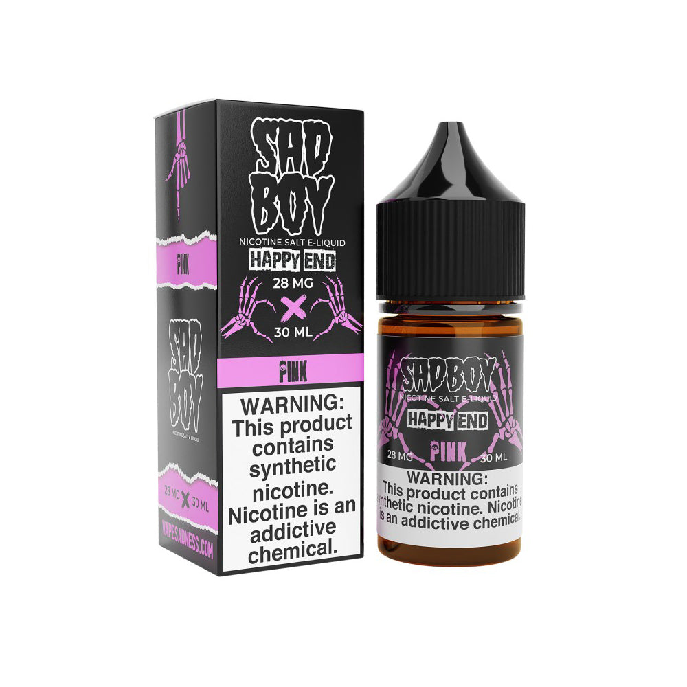 Pink Happy End Salt features red raspberries and cotton candy. (50/50 vg/pg)