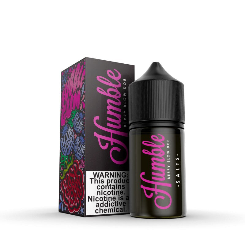 Berry Blow Doe Salt is a raspberry soft chew in the midde of a blueberry candy shell. (50/50 vg/pg)