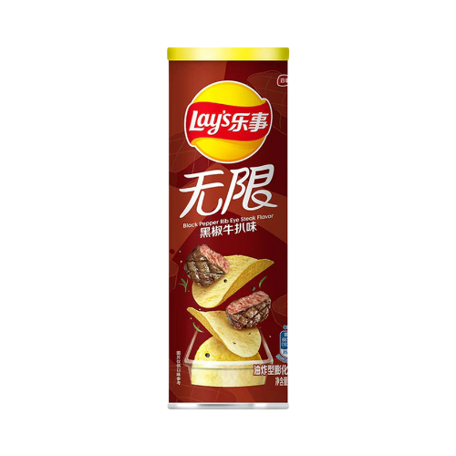 Experience the bold and savory flavors of freshly ground black pepper and perfectly grilled steak with Lay's Black Pepper Ribeye Steak chips from China. 