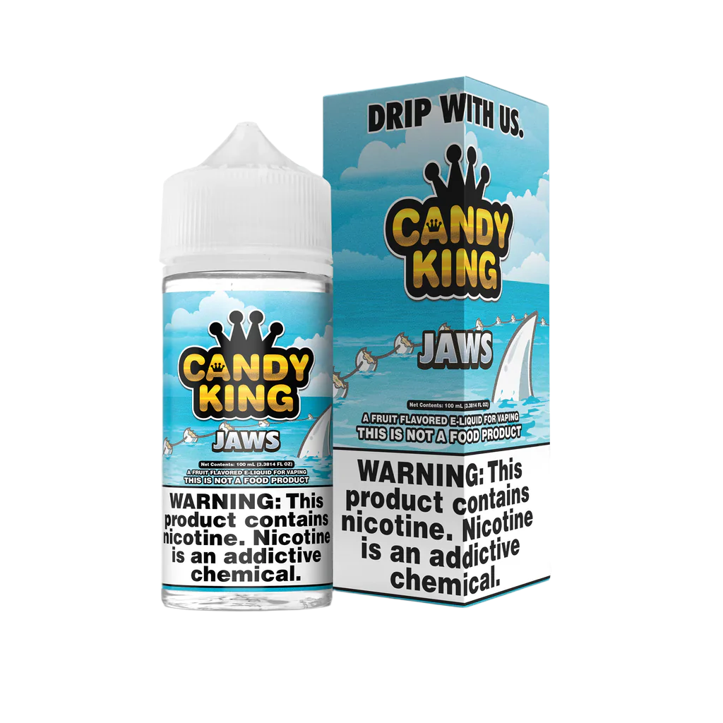 Jaws by Candy King tastes like blue raspberry and a hint of vanilla, just like the blue shark shaped gummies. (70/30 vg/pg)