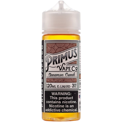 Primus Vape Co cinnamon crunch e-liquid bottle on a transparent background