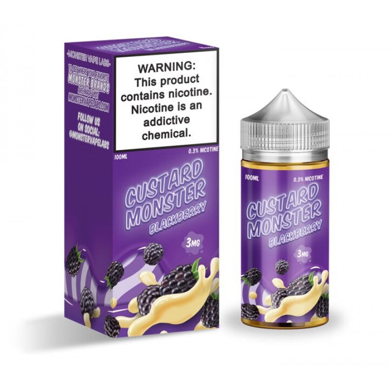 Blackberry Custard by Custard Monster is a sweet and creamy vanilla custard with fresh blackberries. (70/30 vg/pg)