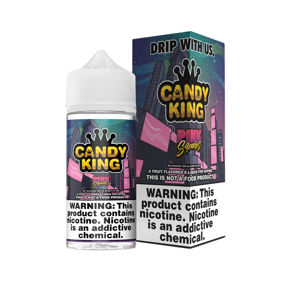 Pink Squares by Candy King features a fruity berry cream flavor profile. (70/30 vg/pg)