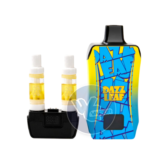 The DazzLeaf Dual Boxx has two 510 cartridges, three mode options, LED display, and compatible with cartridges up to 15mm in size. It also has a preheating function and can be used in auto-draw or power button function with quick puff controls.