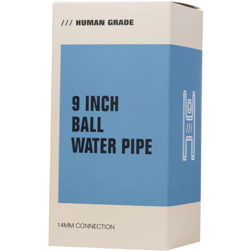 Box of a 9 inch ball water pipe with 'Human Grade' branding on a white background