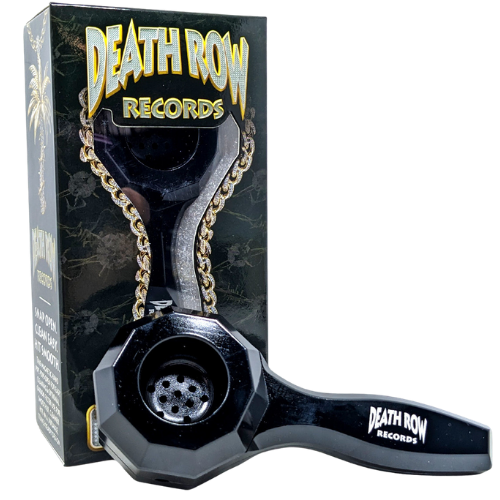 Death Row Records product packaging with a black and gold design.