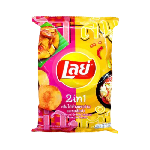 Savor the irresistible mix of zesty BBQ and fiery somtum flavors in every bite of Lay's Chicken and Somtom Chips!