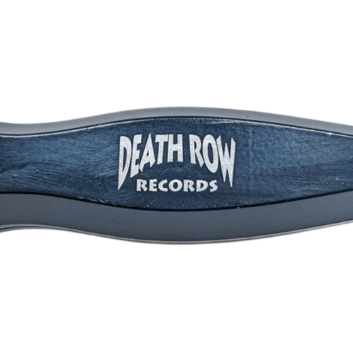 Blue and black object with 'Death Row Records' logo on a white background