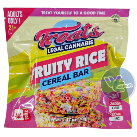 Indulge in a flavor explosion and euphoric boost with Treats Fruity Rice Cereal Bars. This premium snack combines the classic taste of fruity cereal with a kick of THC. Each bite takes you on a wild journey of fruity goodness, making it the perfect escape from the ordinary. With each bar containing 2500mg of CBD and 100mg of Delta 9 THC, Treats Fruity Rice Cereal Bars are the ultimate mood-lifting treat for any occasion.