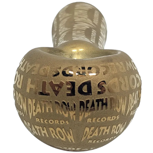 Decorative pipe with 'Death Row Records' text on a clear background