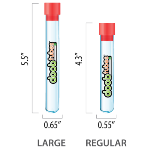 Regular Doob Tube:
With dimensions of 4.3" x 0.55", this tube fits 1.25" papers and cones.
Large Doob Tube:
This larger tube measures 5.5" x 0.65" and is designed to fit King Size papers and cones.