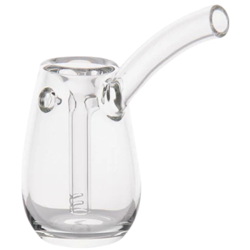 Clear glass smoking device on a white background