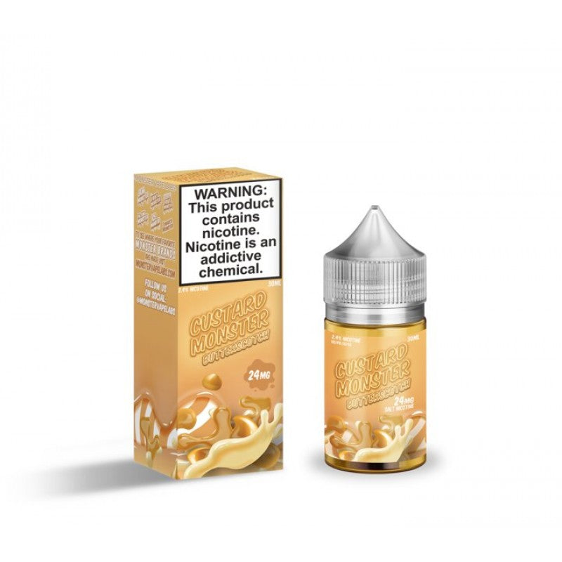 Butterscotch Custard Salts by Custard Monster is a sweet and creamy vanilla butterscotch custard. (50/50 vg/pg)