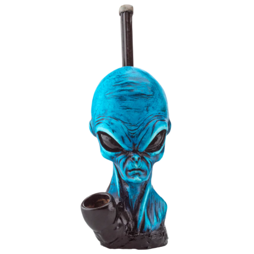 Hand Carved Resin Pipes alien blue