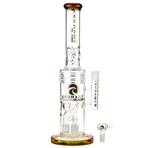 Tsunami - Barrel Showerhead Drum Heart Honeycomb 20" Water Pipe Amber