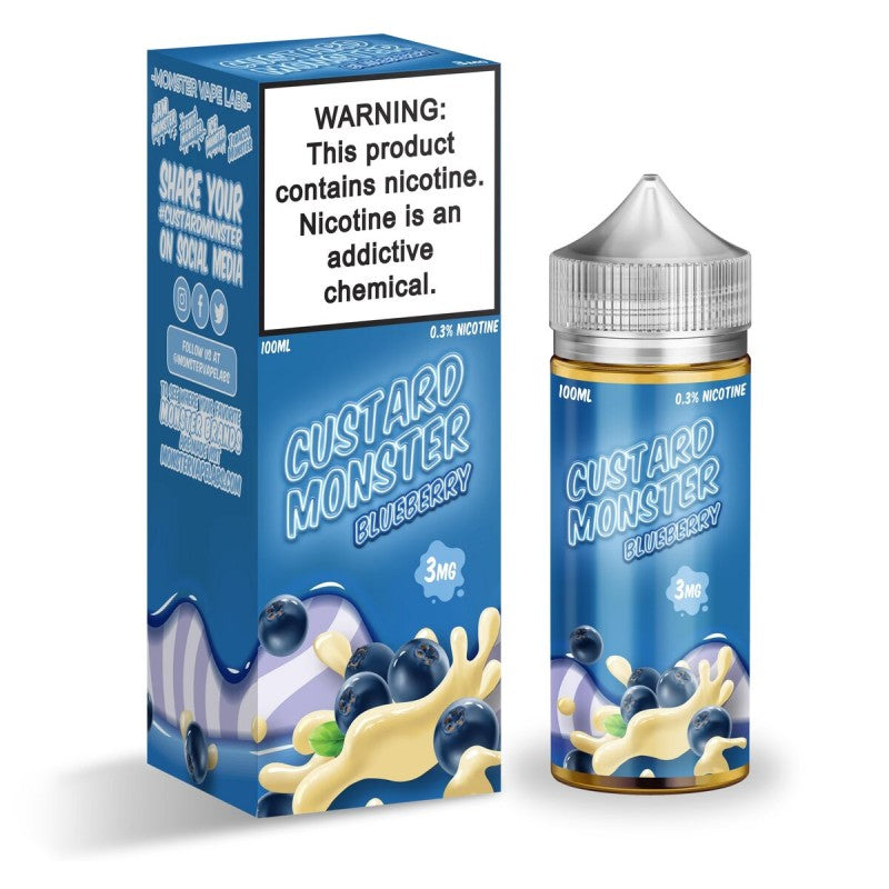 Blueberry Custard by Custard Monster is a sweet and creamy vanilla custard with fresh blueberries. (70/30 vg/pg)
