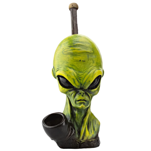 Hand Carved Resin Pipes green alien
