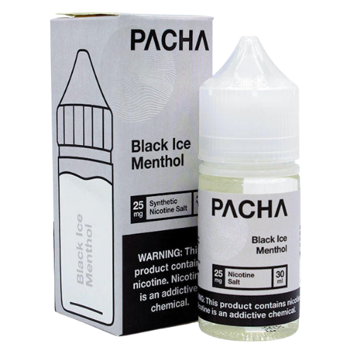 Pacha Black Ice Menthol nicotine salt packaging and bottle transparent background